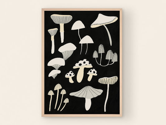 Black and White Mushroom Art Print
