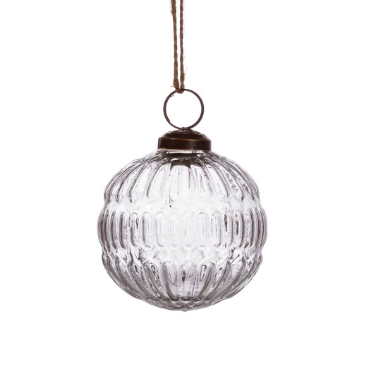 Recycled Glass Grooved Christmas Bauble - Clear