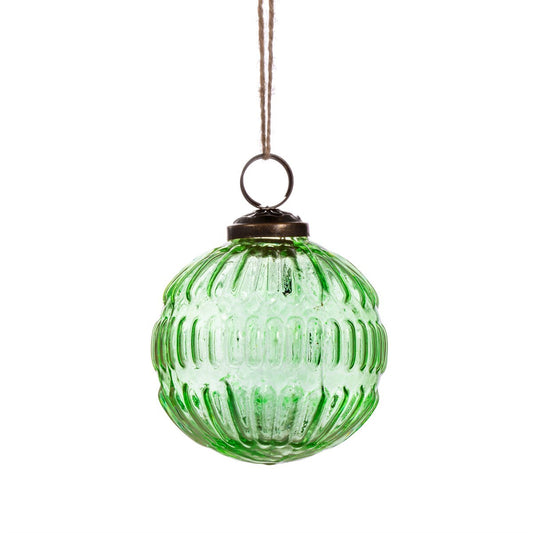 Recycled Glass Grooved Christmas Bauble - Green